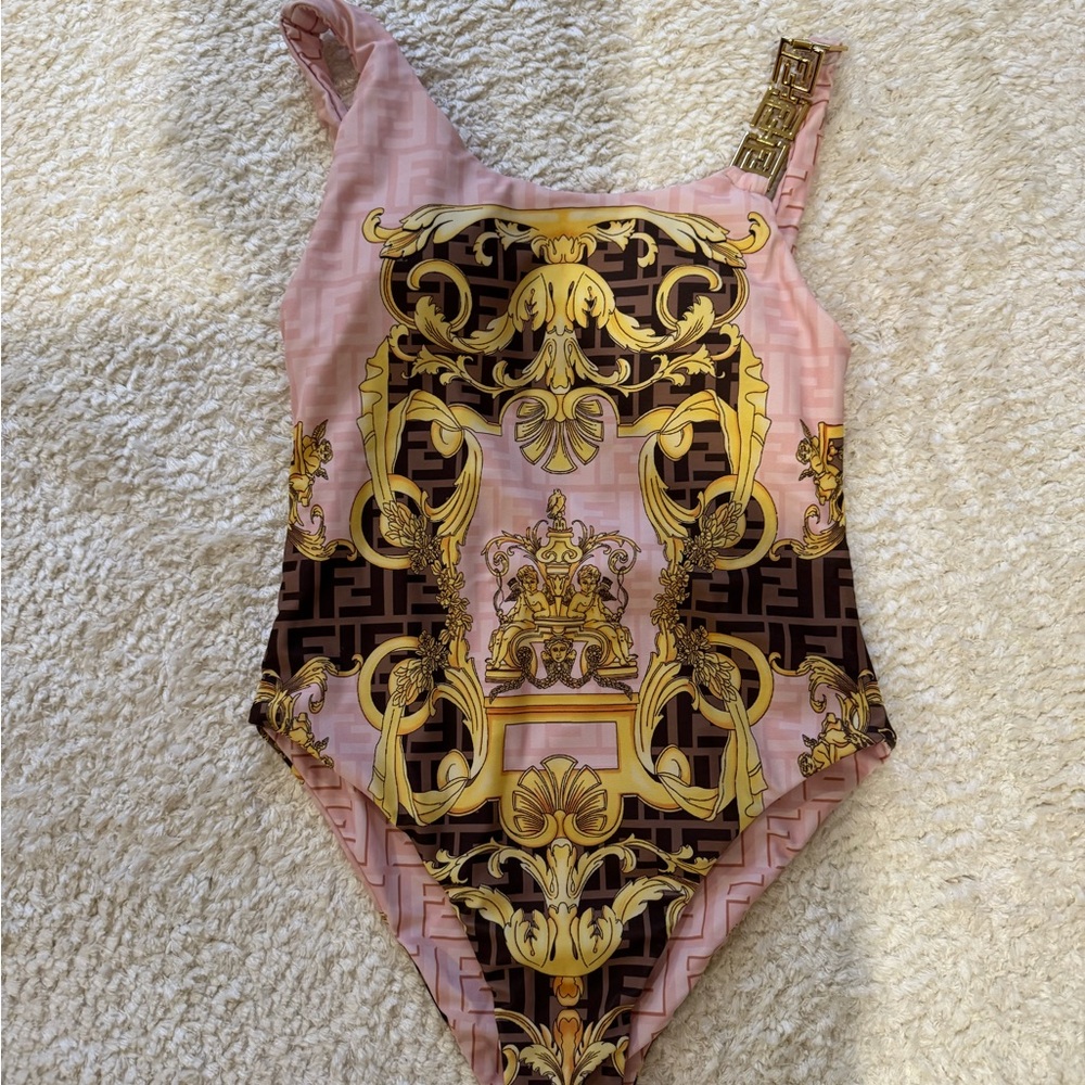 Pink and Gold Patterned Swimsuit